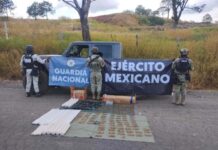 Ejército Mexicano y Guardia Nacional aseguran armamento y material explosivo en Michoacán