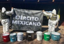 Guardia Nacional y Ejército Mexicano aseguran laboratorio clandestino para la elaboración de droga sintética en Michoacán