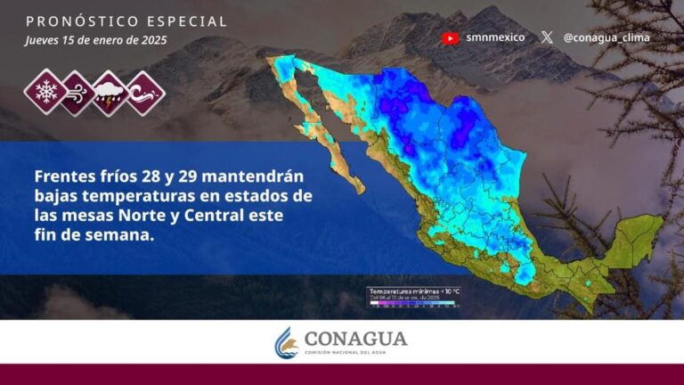 Frentes fríos 28 y 29 mantendrán bajas temperaturas en estados de las mesas del Norte y Central este fin de semana